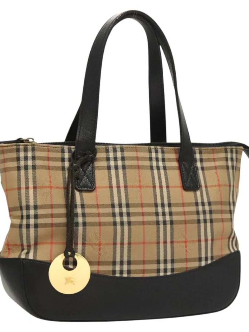 Burberrys Nova Check Hand Bag Canvas Beige Gold Auth BA1414